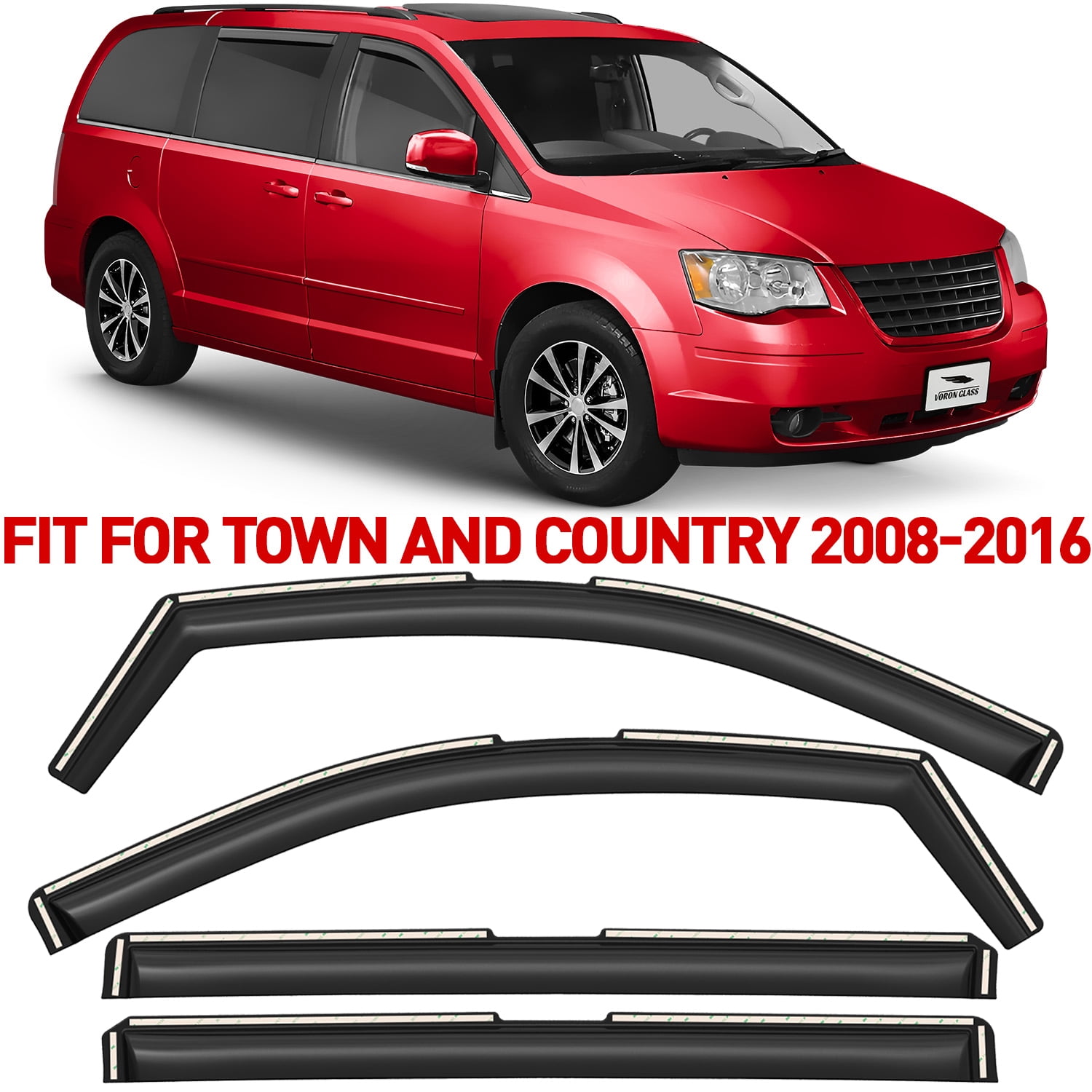 Voron Glass in-Channel Extra Durable Rain Guards for Chrysler Town and Country 2008-2016, Window Deflectors, Vent Window Visors, 4 Pieces - 200741