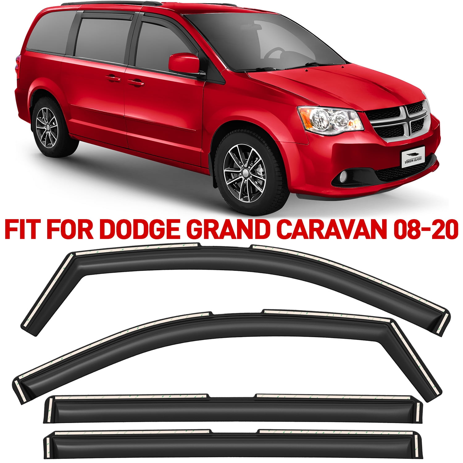 Voron Glass In-Channel Extra Durable Rain Guards for Dodge Grand Caravan 2008-2020, Window Deflectors, Vent Window Visors, 4 Pieces - 200506