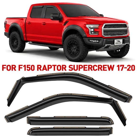 Voron Glass In-Channel Extra Durable Rain Guards for Ford F150 Raptor 2017-2020 SuperCrew, Window Deflectors, Vent Window Visors, 4 Pieces - 200288