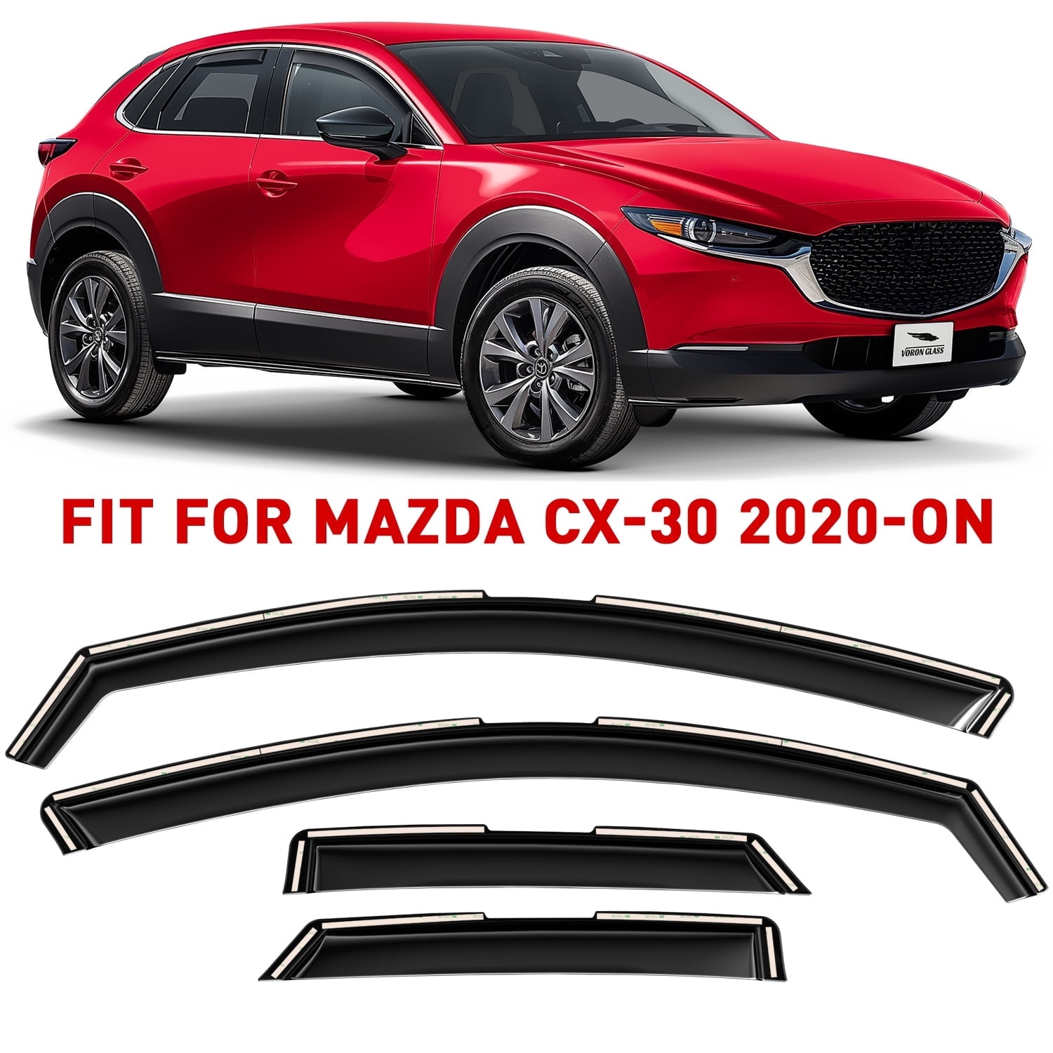 Voron Glass In-Channel Extra Durable Rain Guards for Mazda CX-30 2020-2024, Window Deflectors, Vent Window Visors, 4 Pieces - 200428