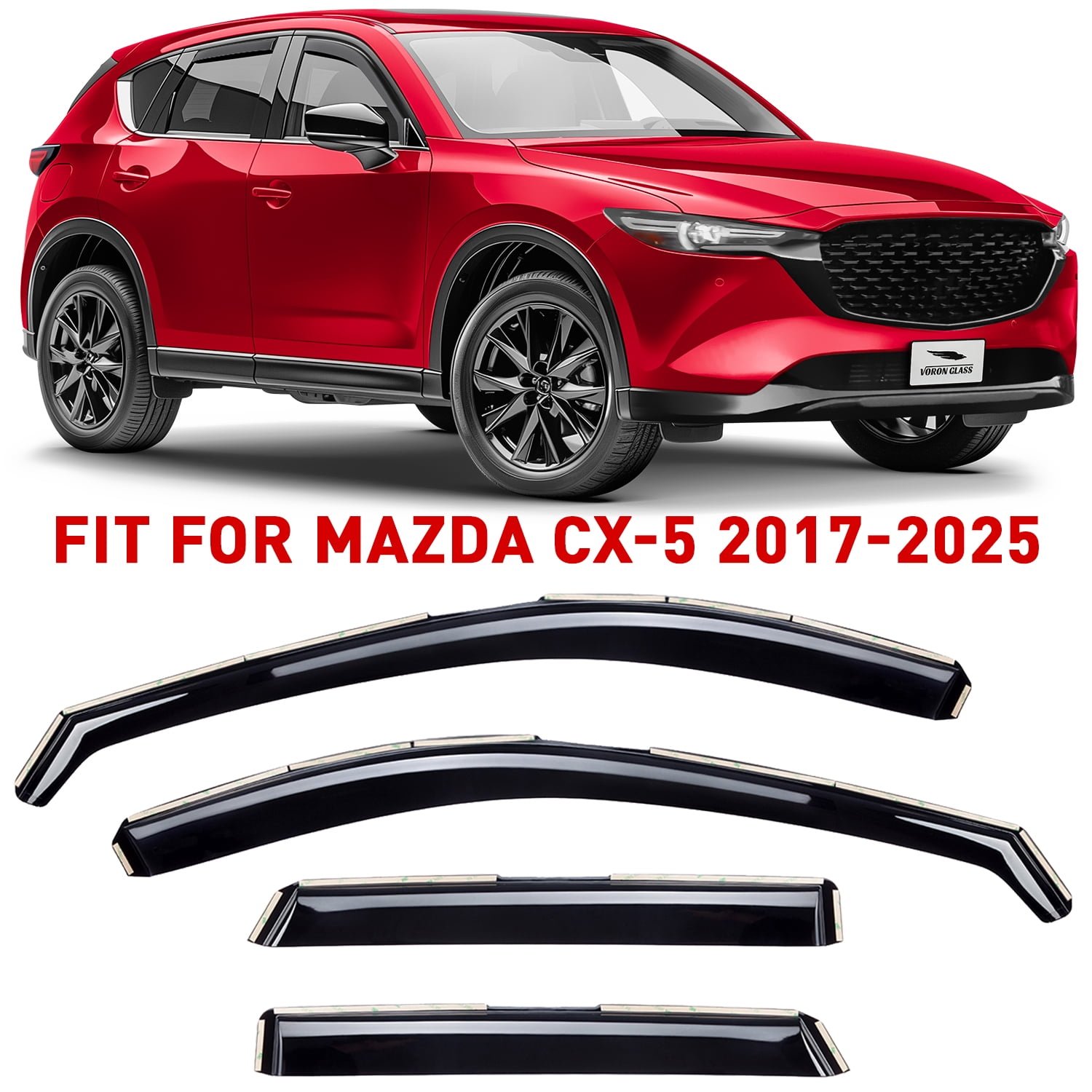 Voron Glass In-Channel Extra Durable Rain Guards for Mazda CX-5 2017-2025, Window Deflectors, Vent Window Visors, 4 Pieces - 200682