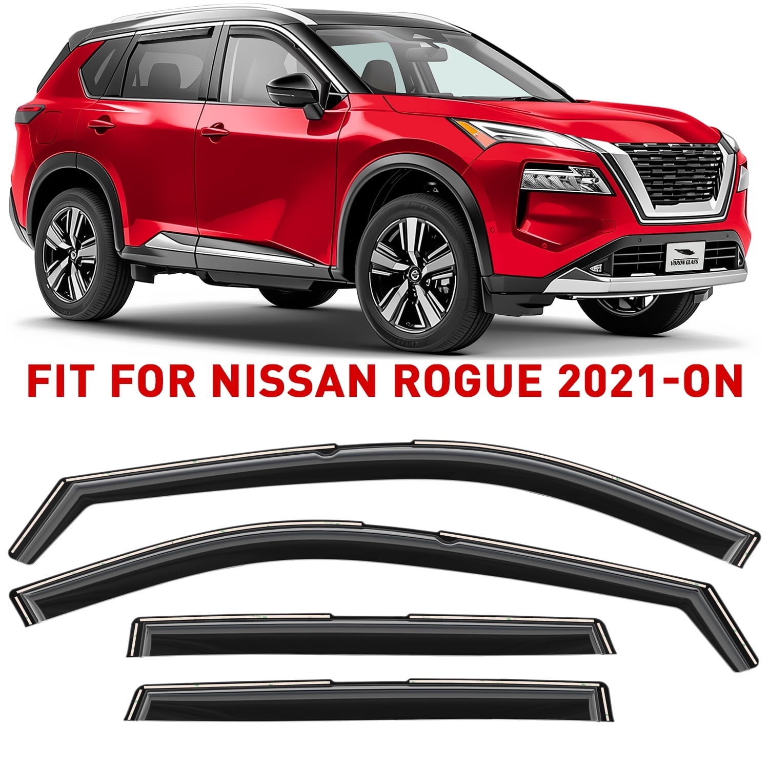 Voron Glass In-Channel Extra Durable Rain Guards for Nissan Rogue 2021-2026, Window Deflectors, Vent Window Visors, 4 Pieces - 200744
