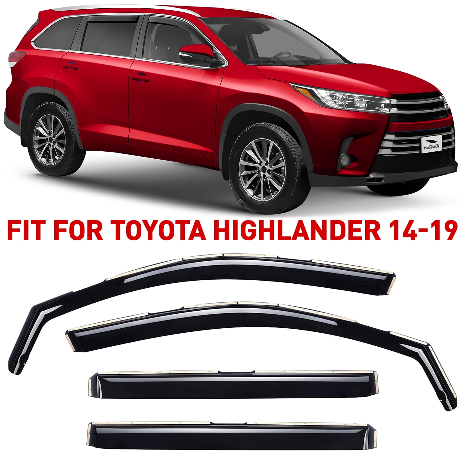 Voron Glass in-Channel Extra Durable Rain Guards for Toyota Highlander 2014-2019, Window Deflectors, Vent Window Visors, 4 Pieces - 200732