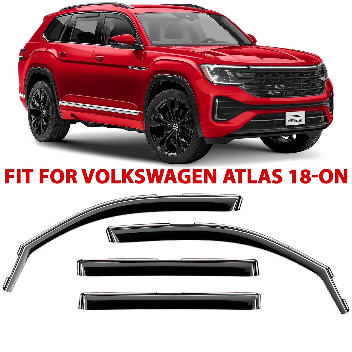 Voron Glass In-Channel Extra Durable Rain Guards for Volkswagen Atlas 2018-2026, Window Deflectors, Vent Window Visors, 4 Pieces - 200256