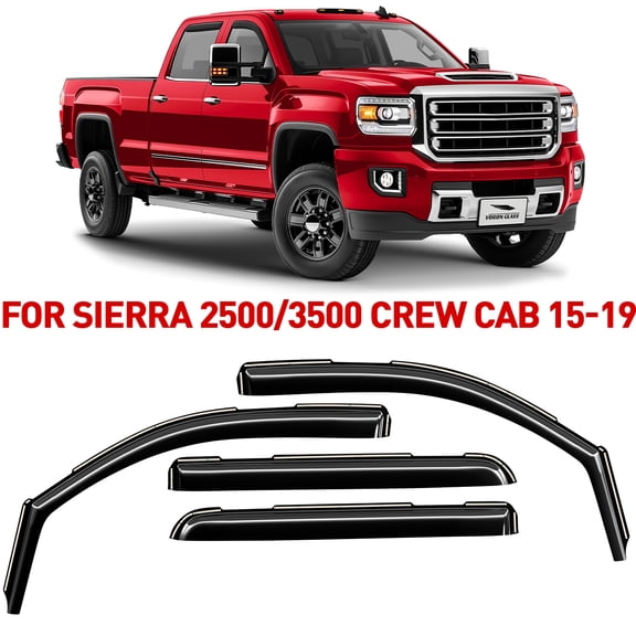 Voron Glass in-Channel Extra Durable Rain Guards for Trucks GMC Sierra 2500HD/3500HD 2015-2019 Crew Cab, Window Deflectors, Vent Window Visors, 4 Pieces - 200445