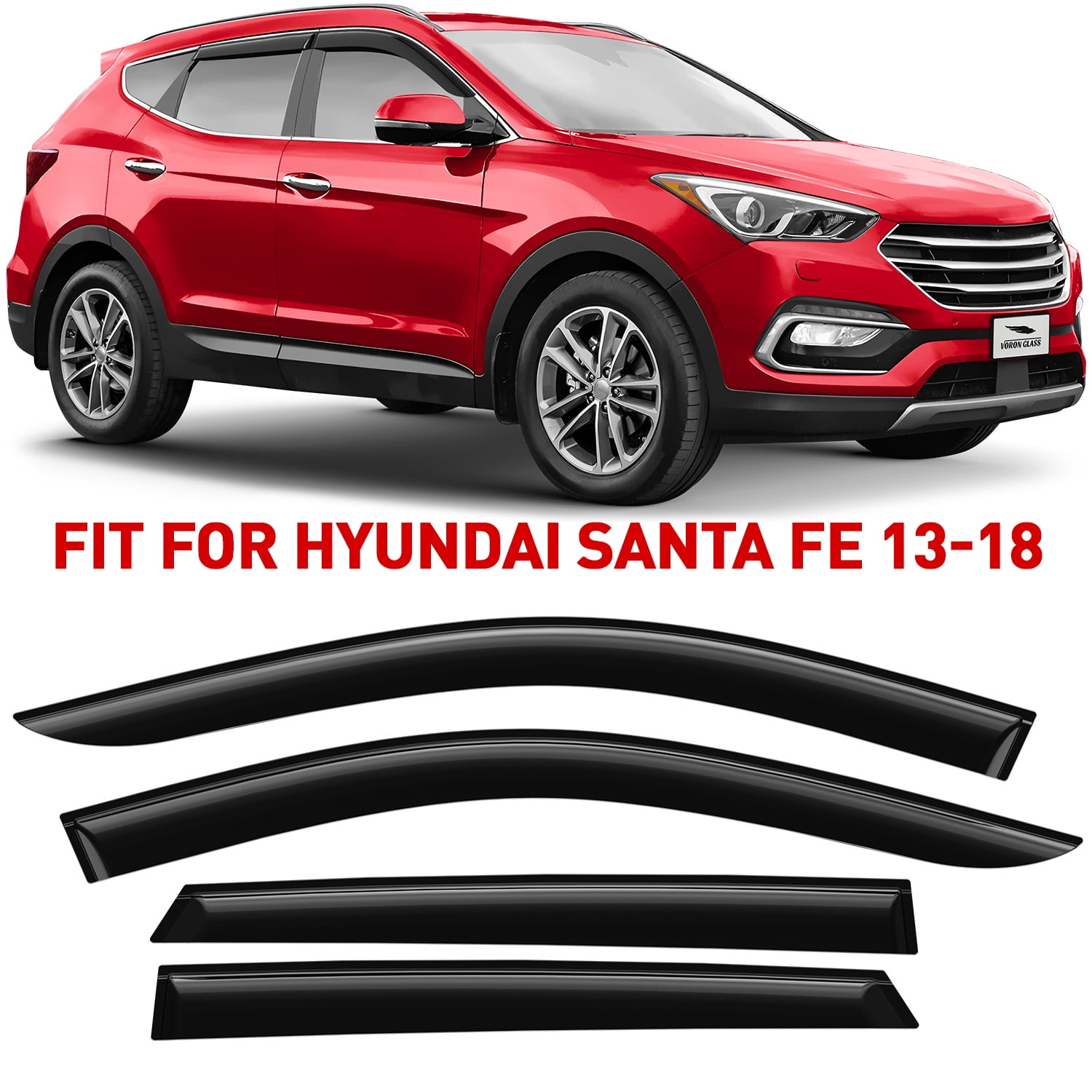 Voron Glass Tape-On Rain Guards for Hyundai Santa Fe 2013-2018, Window Deflectors, Vent Window Visors, 4 Pieces - 100312