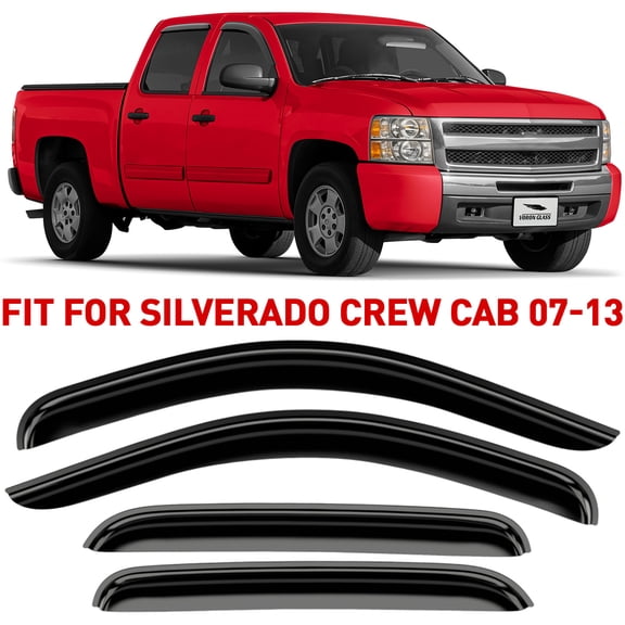 Voron Glass Tape-on Extra Durable Rain Guards for Trucks Chevrolet (Chevy) Silverado/GMC Sierra 2007-2013 Crew Cab, Window Deflectors, Vent Window Visors, 4 Pieces - 120003