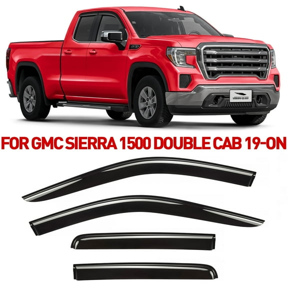 Voron Glass Tape-on Extra Durable Rain Guards for Trucks GMC Sierra 1500 2019-2026 Double Cab, Window Deflectors, Vent Window Visors, 4 Pieces - 100909