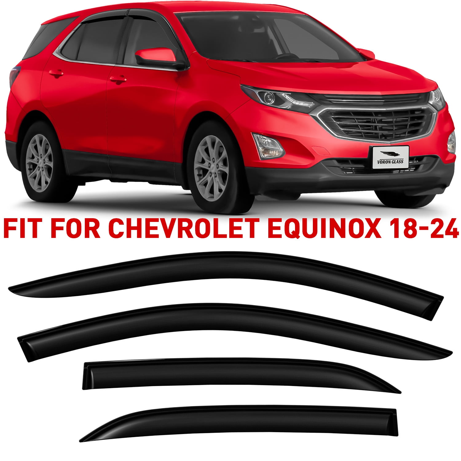 Voron Glass Tape-on Extra Durable Rain Guards for Chevrolet (Chevy) Equinox 2018-2024, Window Deflectors, Vent Window Visors, 4 Pieces - 100436