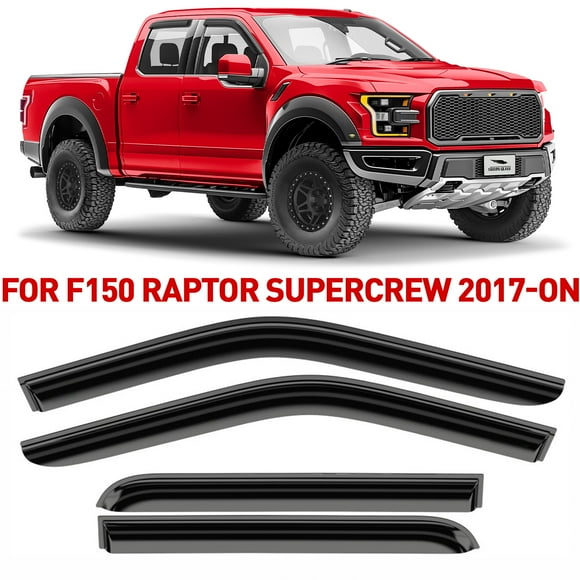 Voron Glass Tape-on Extra Durable Rain Guards for Ford F150 Raptor 2017-2024 SuperCrew, Window Deflectors, Vent Window Visors, 4 Pieces - 100270