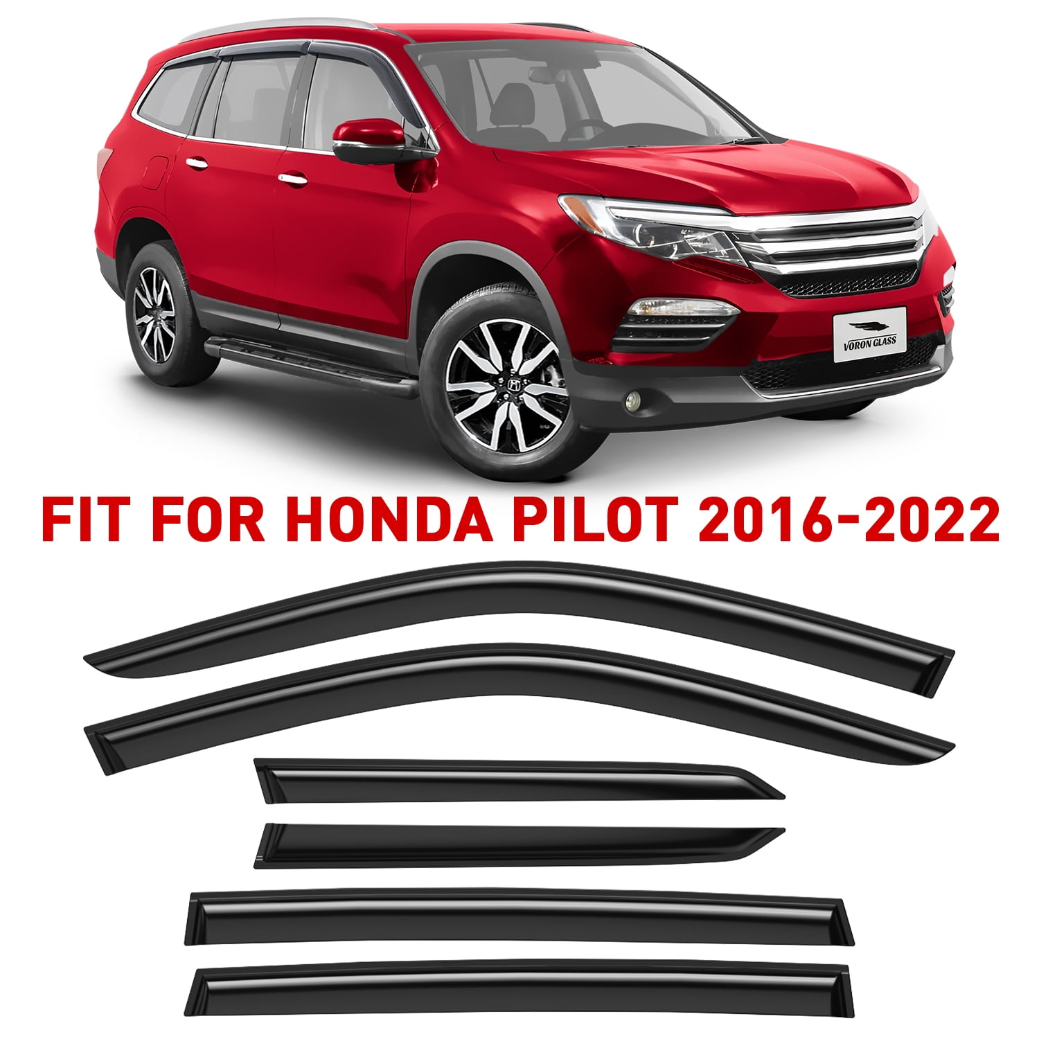 Voron Glass Tape-on Extra Durable Rain Guards for Honda Pilot 2016-2022, Window Deflectors, Vent Window Visors, 6 Pieces - 100488