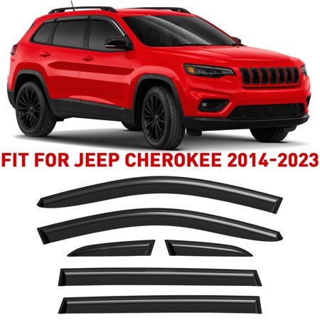 Voron Glass Tape-on Extra Durable Rain Guards for Jeep Cherokee 2014-2023, Window Deflectors, Vent Window Visors, 6 Pieces - 100504