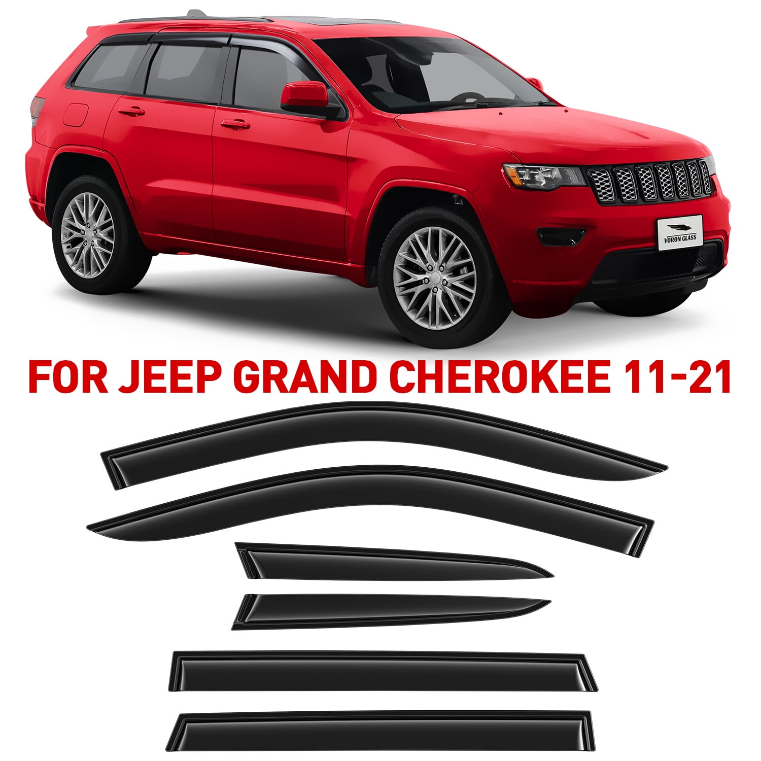 Voron Glass Tape-on Extra Durable Rain Guards for Jeep Grand Cherokee 2011-2021, Window Deflectors, Vent Window Visors, 6 Pieces - 100472