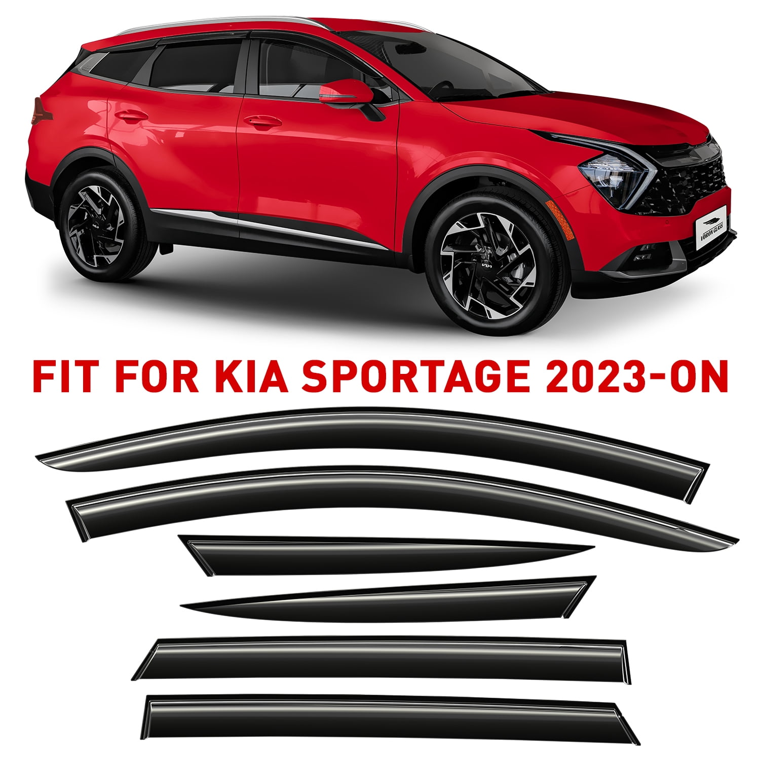 Voron Glass Tape-on Extra Durable Rain Guards for Kia Sportage 2023-2026, Window Deflectors, Vent Window Visors, 6 Pieces - 100451