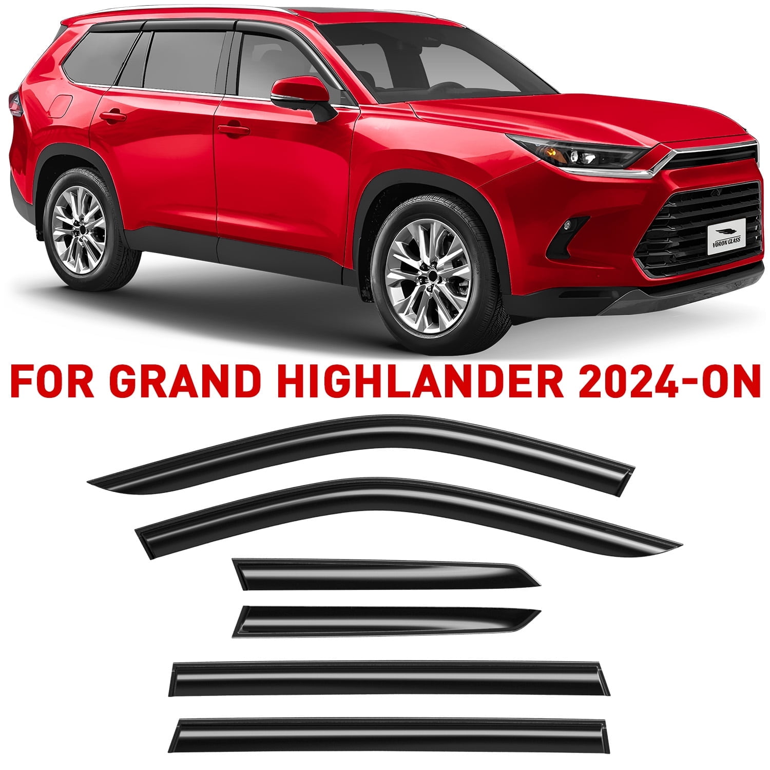 Voron Glass Tape-on Extra Durable Rain Guards for Toyota Grand Highlander 2024-2026, Window Deflectors, Vent Window Visors, 6 Pieces - 100784