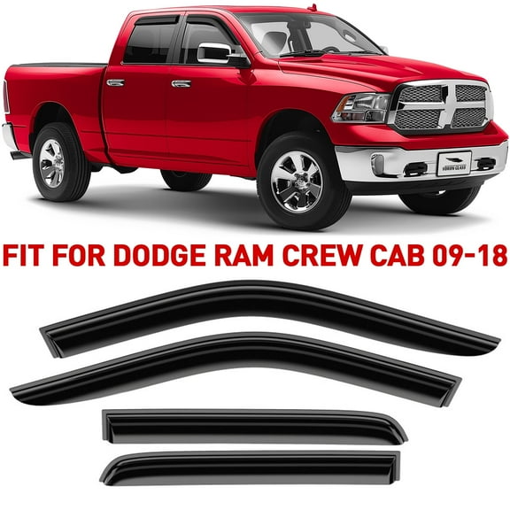 Voron Glass Tape-on Extra Durable Rain Guards for Trucks Dodge RAM 2009-2018 Crew Cab, Window Deflectors, Vent Window Visors, 4 Pieces - 100483