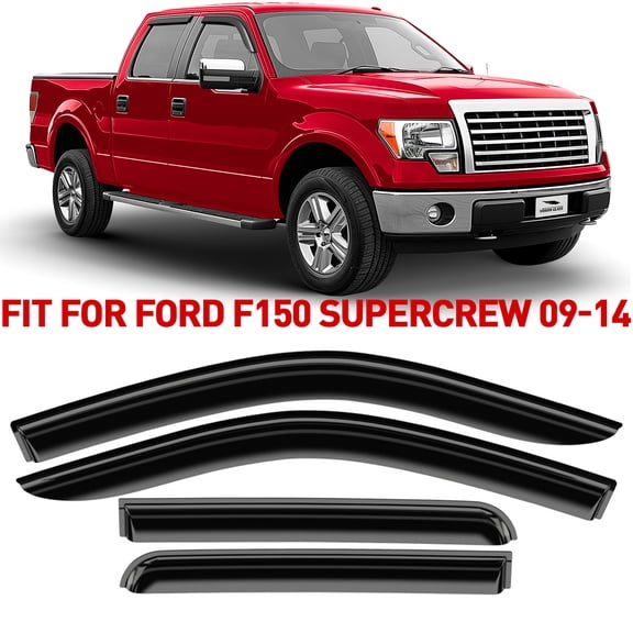 Voron Glass Tape-on Extra Durable Rain Guards for Trucks Ford F-150 2009-2014 SuperCrew, Window Deflectors, Vent Window Visors, 4 Pieces - 120015