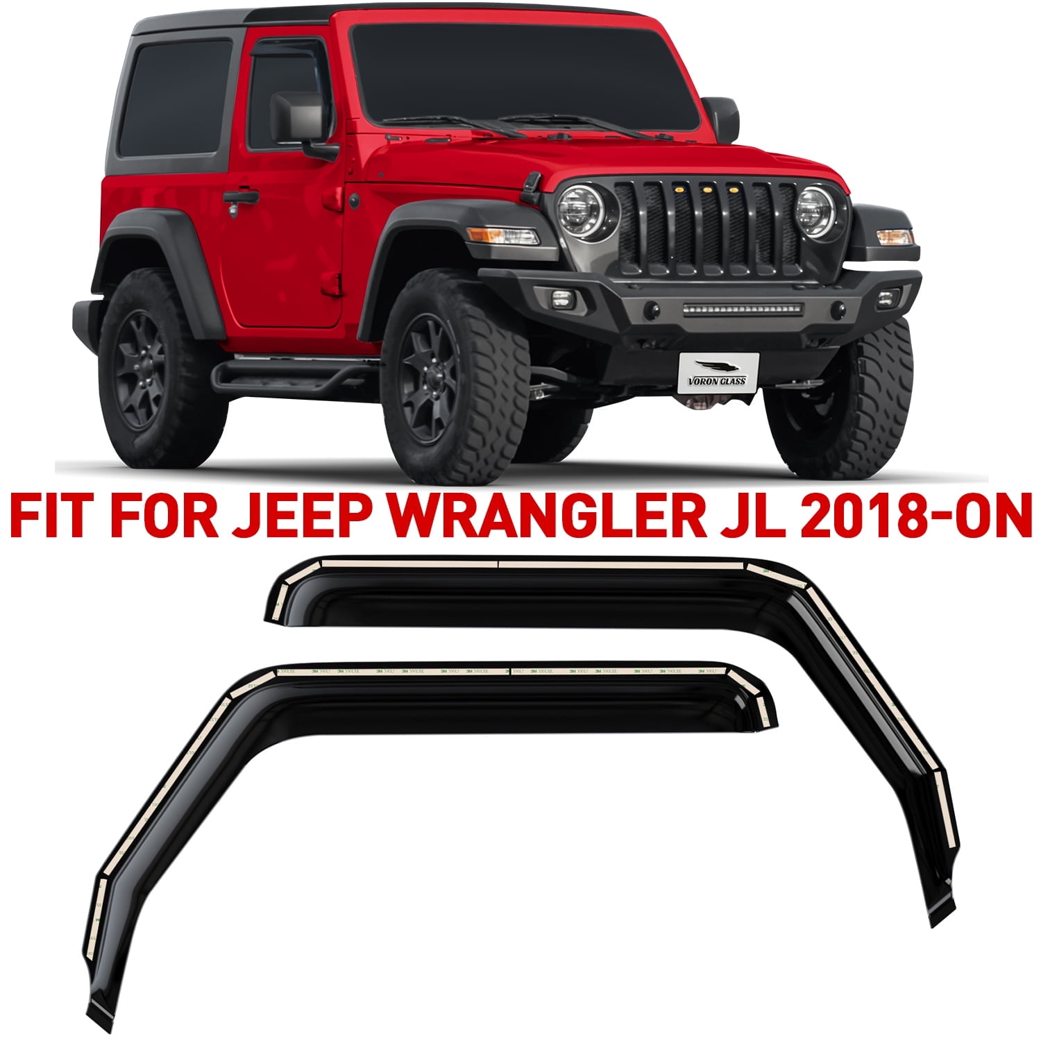 Voron Glass In-Channel Extra Durable Rain Guards for Jeep Wrangler JL 2018-2025/Jeep Gladiator 2020-2025, Window Deflectors, Vent Window Visors, 2 Pieces - 200263