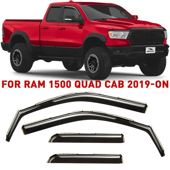 Voron Glass in-Channel Extra Durable Rain Guards for Trucks Dodge RAM 1500 2019-2026 Quad Cab, Window Deflectors, Vent Window Visors, 4 Pieces - 230088