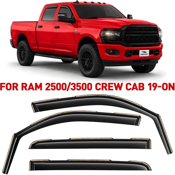 Voron Glass In-Channel Extra Durable Rain Guards for Trucks Dodge RAM 2500 3500 2019-2027 Crew Cab, Window Deflectors, Vent Window Visors, 4 Pieces - 220010v
