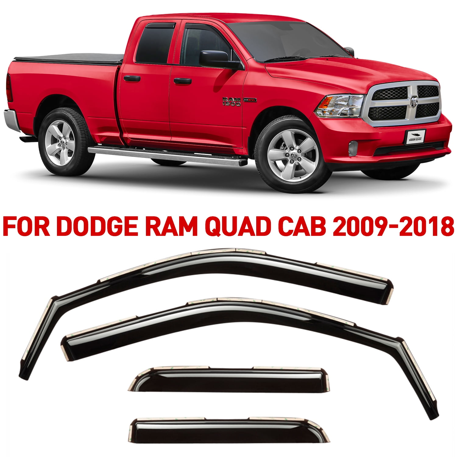 Voron Glass inChannel Extra Durable Rain Guards for Trucks Dodge Ram 1500 20092018 Quad Cab