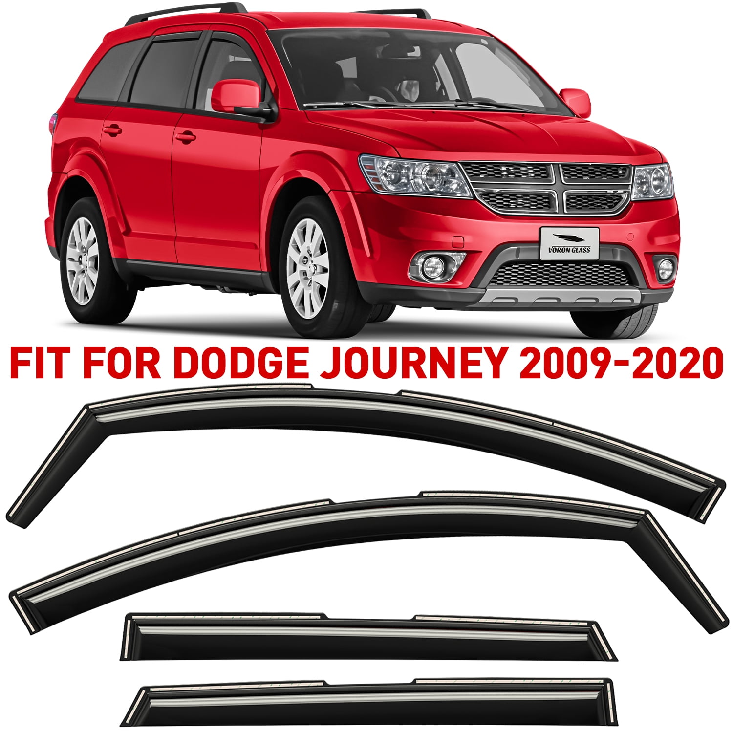 Voron Glass in-Channel Extra Durable Rain Guards for Dodge Journey 2009-2020, Window Deflectors, Vent Window Visors, 4 Pieces - 200480