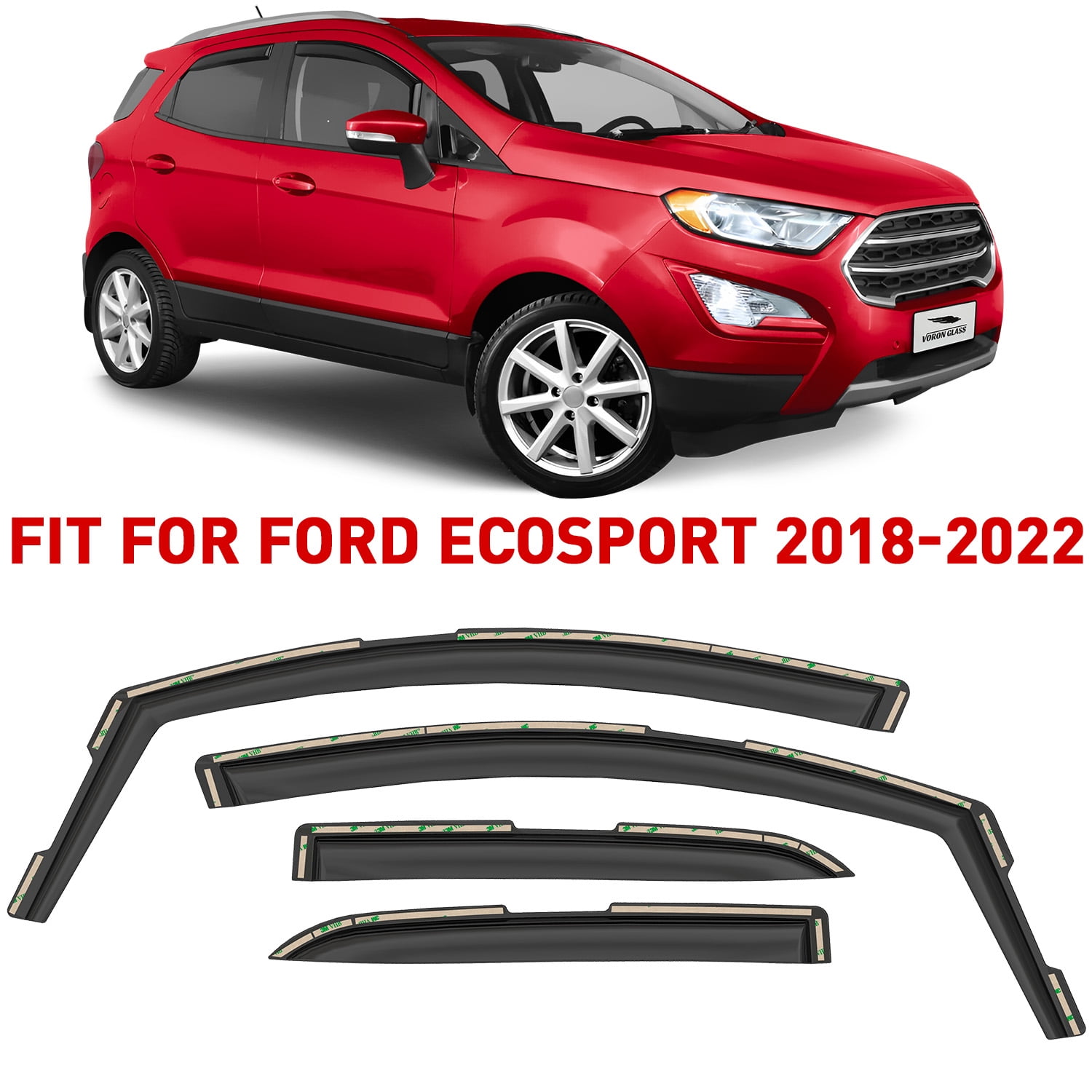 Voron Glass in-Channel Extra Durable Rain Guards for EcoSport 2018-2022, Window Deflectors, Vent Window Visors, 4 Pieces - 200484