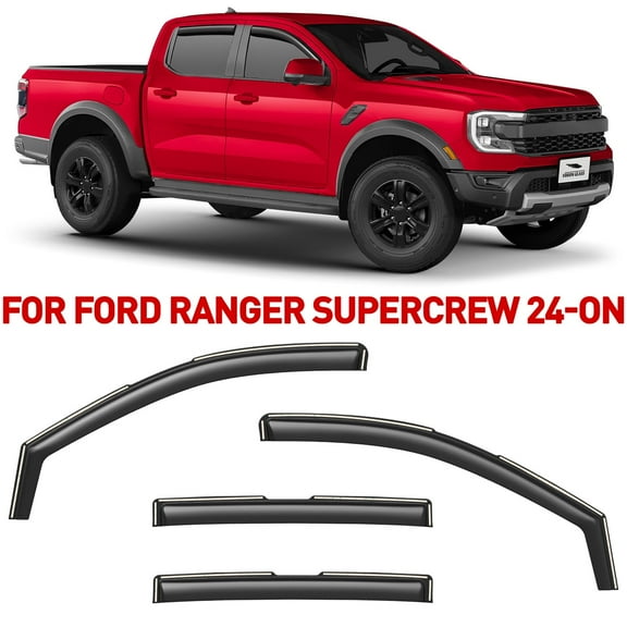Voron Glass in-Channel Extra Durable Rain Guards for Ford Ranger 2024-2026 SuperCrew, Window Deflectors, Vent Window Visors, 4 Pieces - 200645