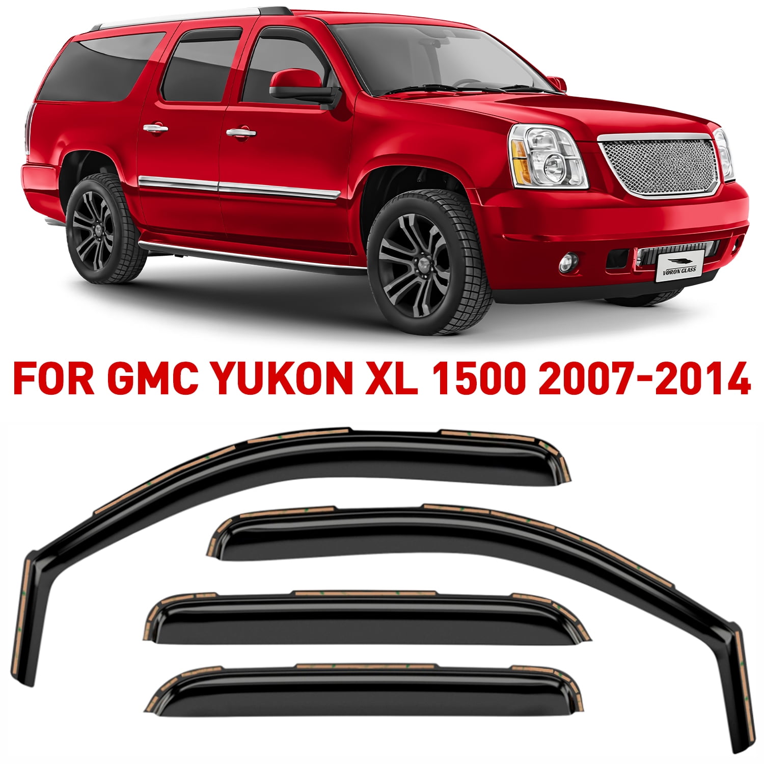Voron Glass in-Channel Extra Durable Rain Guards for GMC Yukon XL 1500 2007-2014, Window Deflectors, Vent Window Visors, 4 Pieces - 200268