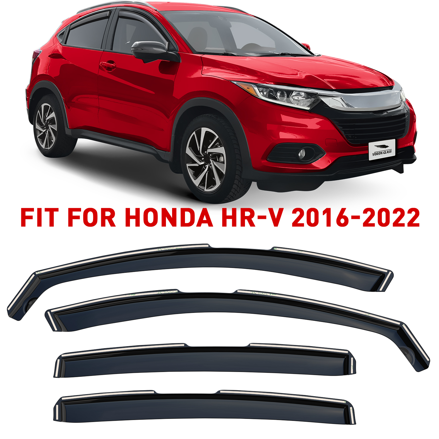 Voron Glass in-Channel Extra Durable Rain Guards for Honda HR-V 2016-2022, Window Deflectors, Vent Window Visors, 4 Pieces - 200312
