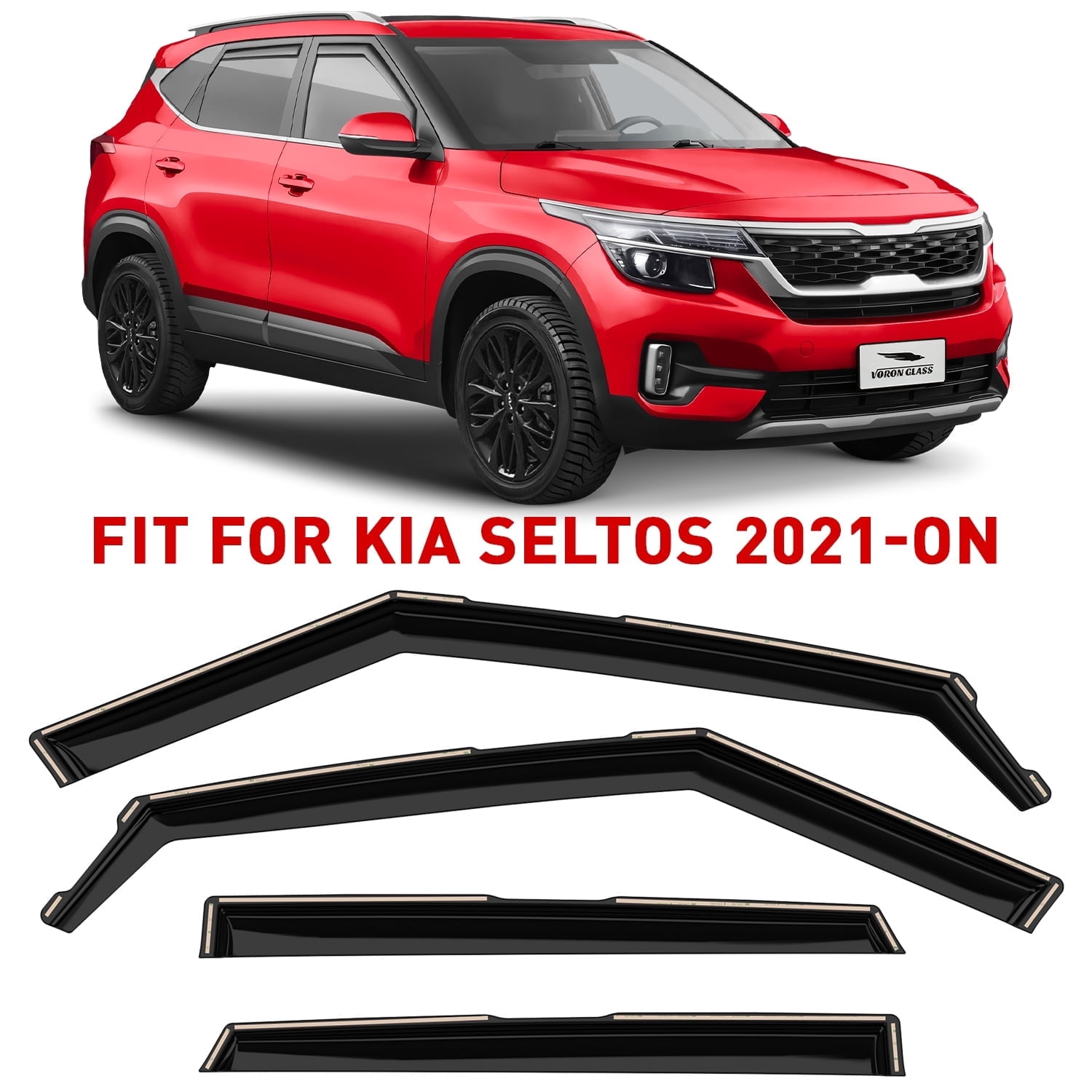 Voron Glass in-Channel Extra Durable Rain Guards for Kia Seltos 2021-2026, Window Deflectors, Vent Window Visors, 4 Pieces - 200313