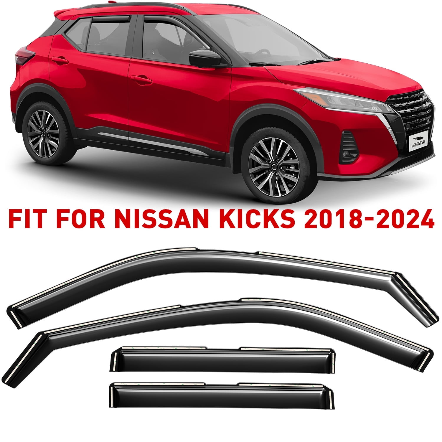 Voron Glass in-Channel Extra Durable Rain Guards for Nissan Kicks 2018-2024, Window Deflectors, Vent Window Visors, 4 Pieces - 200432
