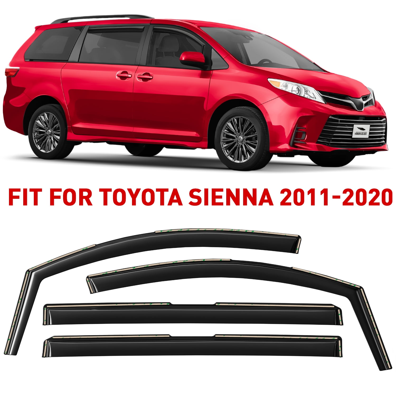 Voron Glass in-Channel Extra Durable Rain Guards for Toyota Sienna 2011-2020, Window Deflectors, Vent Window Visors, 4 Pieces - 200526