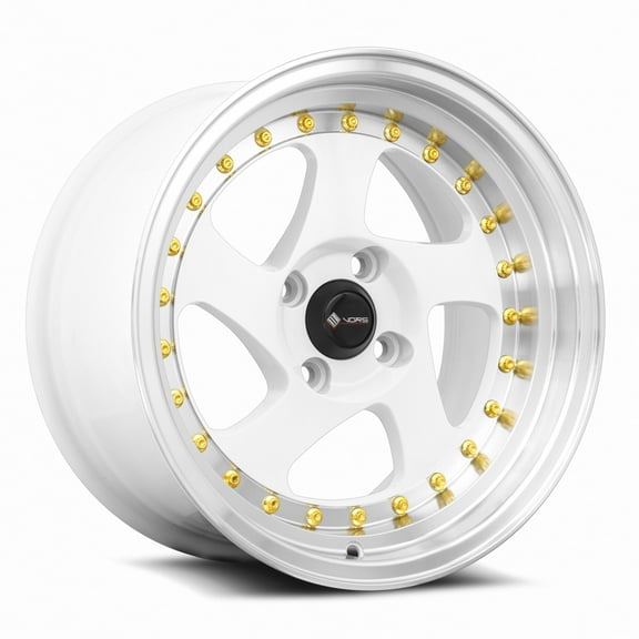 Vors VR2 15x8 4X100 20 73.1 White Machine Lip Gold Rivet