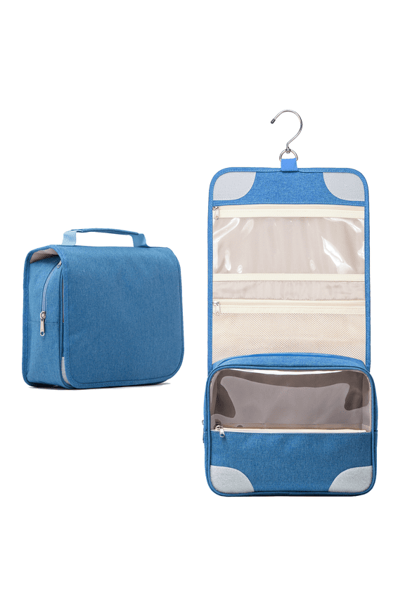 Toiletry Bag for Women, Large Cosmetic Bag with Metal Swivel Hook, Hanging Travel Toiletry Bag for Men Girls, Blue