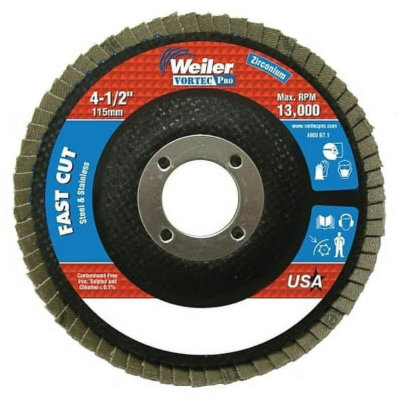 Vortec Pro Abrasive Flap Disc, 4-1/2 In Dia, 36 Grit, 7/8 Arbor, 13000 Rpm, Type 29 | Bundle of 2 Each