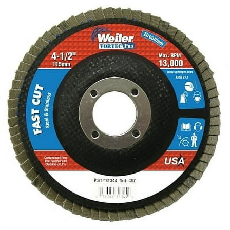 Vortec Pro Abrasive Flap Disc, 4-1/2 In Dia, 40 Grit, 7/8 Arbor, 13000 Rpm, Type 29 | Bundle of 2 Each
