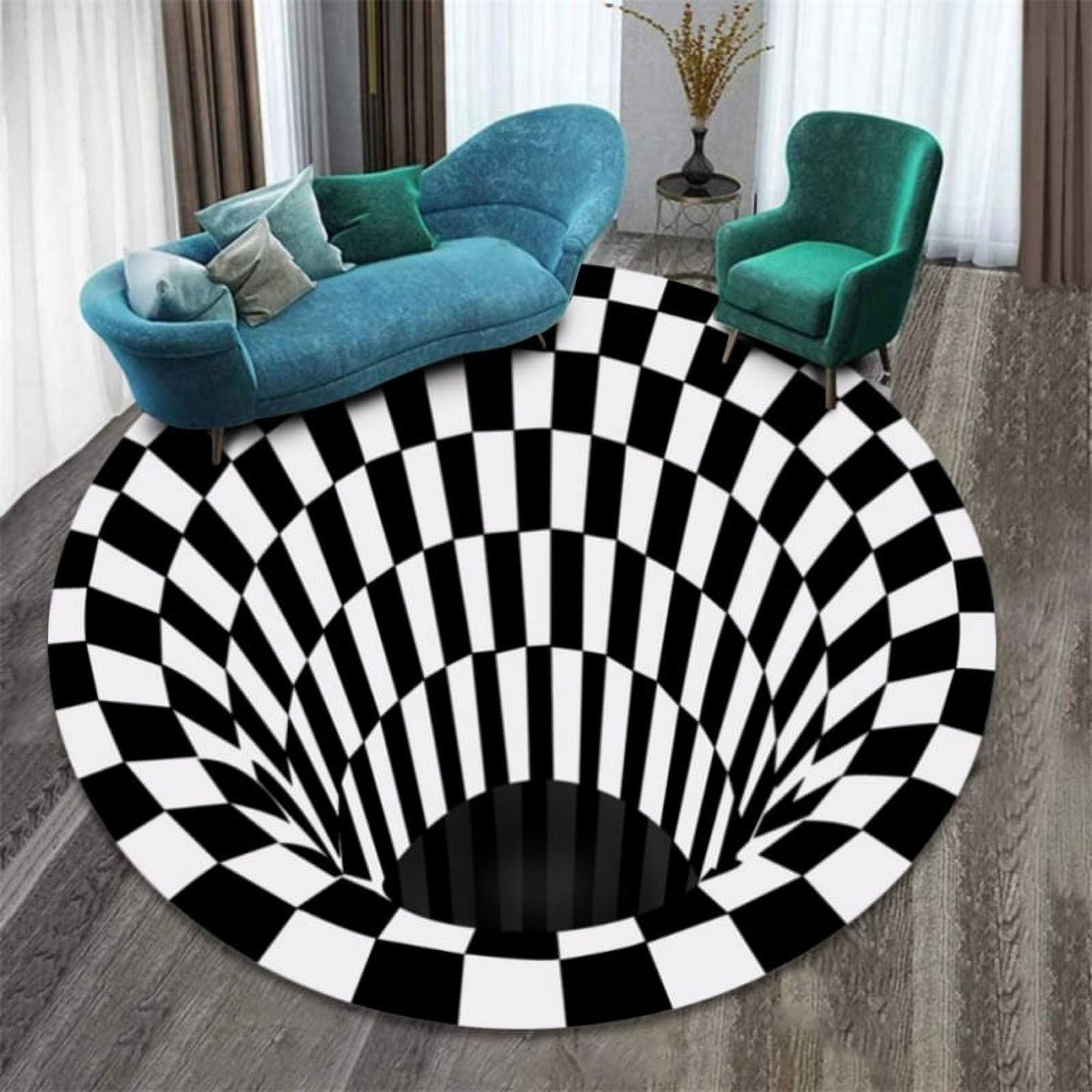 Jandel Vortex 3D Optical Illusion Rug, Round Non Slip Carpet Good for Living Room ,Bedroom, Home Decor,Printed Checkered Area Mat,23.62'', Size: 23.62''/60CM