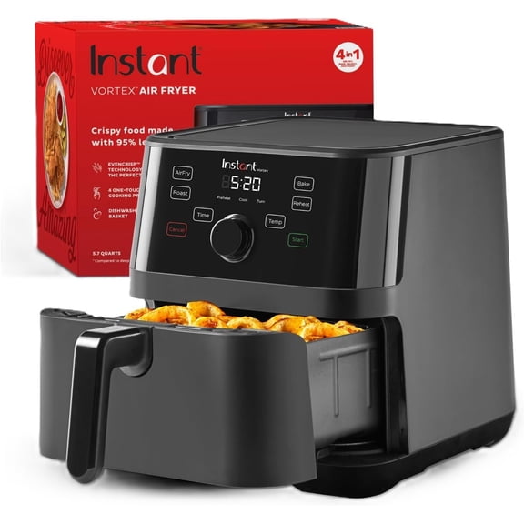 Vortex 5.7QT Air Fryer, Custom Program Options, 4-in-1 Functions, EvenCrisp Technology that Crisps, Roasts, Bakes and Reheats, 100+ In-App Recipes, from the Makers of , Black