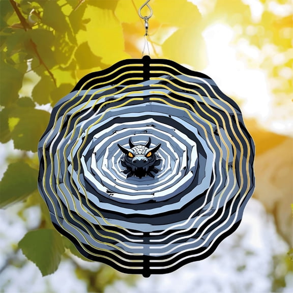 Vortex Dragon Head Metal Wind Spinner - Concentric Spiral Design with Glowing Eyes for Yard & Garden Decor