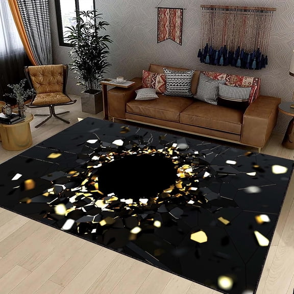 Vortex Glass Shard Bedding Decor Rug, Black, 3D Effect Office Indoor Rug 2x3ft