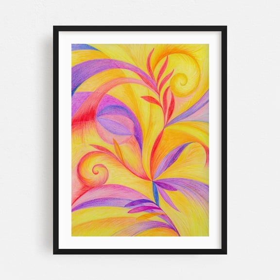 Vortex - Illustration Abstract Modern Art Geometric Pastel Surrealism Floral Black Framed Wall Art Print 24 x 36 inches