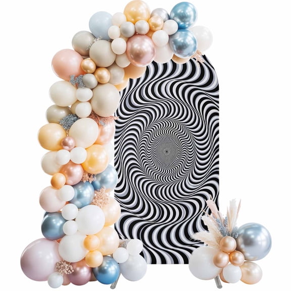 Vortex Lines Arch Backdrop Cover 4 FT Modern Abstract Black and White Optical Spiral Dynamic Lines Stretchy Arch Stand Covers Spandex Arched Background Birthday Wedding Party Decoration (No Stand)