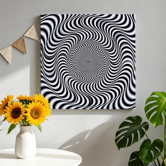 Vortex Lines Canvas Wall Art for Living Room, Modern Abstract Black and White Optical Spiral Dynamic Lines Poster Print Painting for Bedroom Office Home Decoration Wall Pictures Prepare To Hang 8"x8"