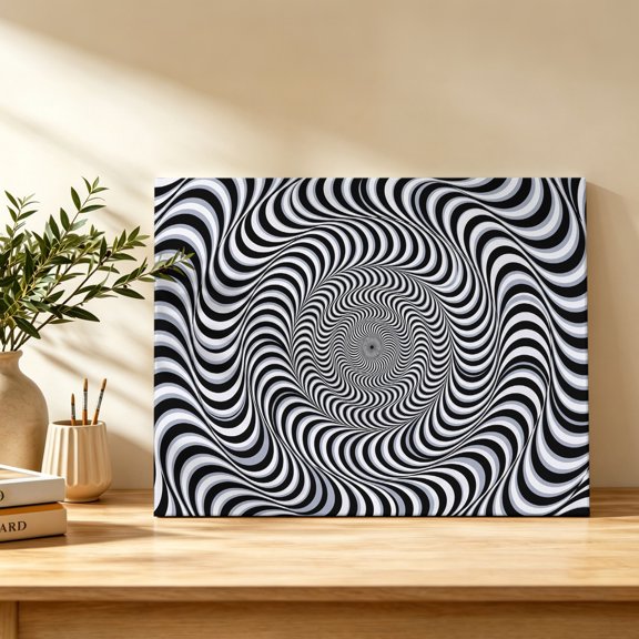 Vortex Lines Canvas Wall Art, Modern Abstract Black and White Optical Spiral Dynamic Lines Wall Prints Artwork Framed Canvas Ready to Hang Art Pictures for Bathroom Bedroom Entry Desk Corner 10"x8"