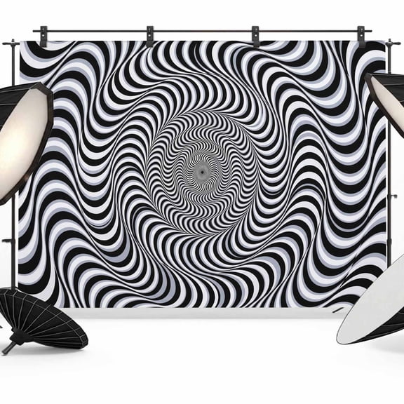 Vortex Lines Photography Backdrop 8x6FT, Modern Abstract Black and White Optical Spiral Dynamic Lines Photo Backdrops, Background for Photography Studio, Back Drop for Photoshoot
