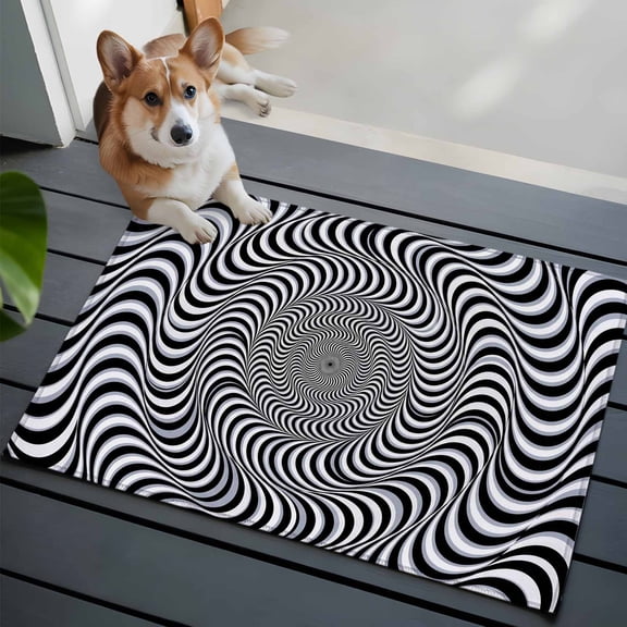 Vortex Lines Washable Entry Rug 2x3 Modern Abstract Black and White Optical Spiral Dynamic Lines Low-Profile Area Rugs with Non Slip Backing Indoor Floor Carpet for Entrance Living Room Bedroom