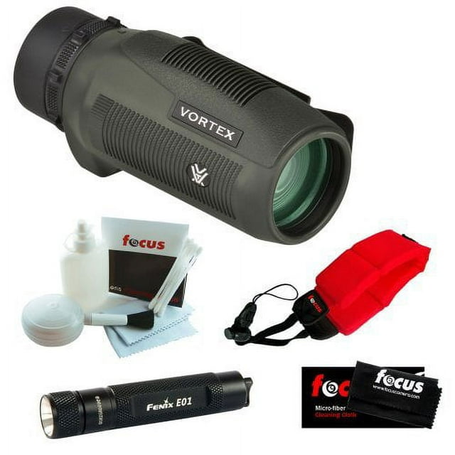 Vortex Optics S836 8x 36mm Monocular + Keychain LED Flashlight + Micro Fiber Cleaning Cloth + Cleaning and Care Kit + Floating Foam Strap Red