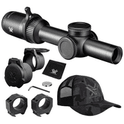 Vortex Optics Strike Eagle 1-8x24 EBR-8 MOA 30mm with PMR Med Rings 0.97in Picatinny and Free Hat Black Camo Bundle