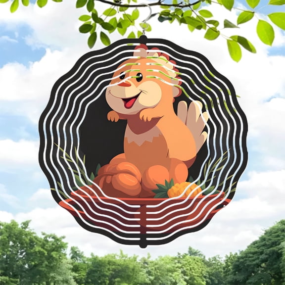 Vortex Pattern Metal Hanging Wind Spinners & Chimes for Yard & Garden - Colorful Design with Cheerful Character & Fruits